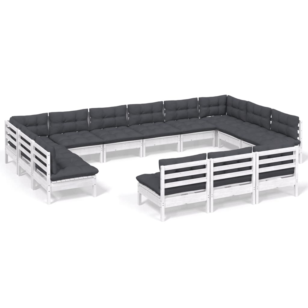13-Delige Loungeset Met Kussens Massief Grenenhout Wit