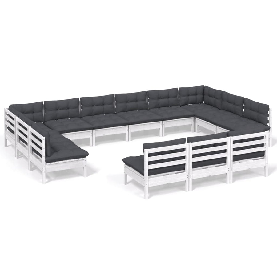 13-Delige Loungeset Met Kussens Massief Grenenhout Wit