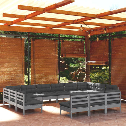 13-Delige Loungeset Met Kussens Massief Grenenhout Wit