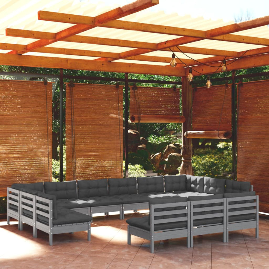 13-Delige Loungeset Met Kussens Massief Grenenhout Wit