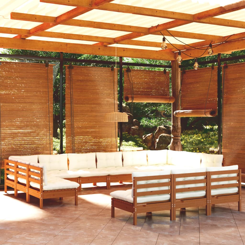 13-Delige Loungeset Met Kussens Massief Grenenhout Wit
