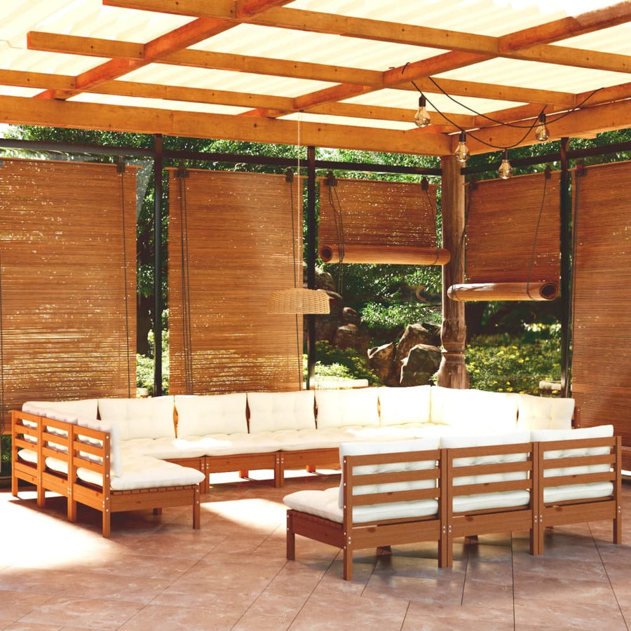 13-Delige Loungeset Met Kussens Massief Grenenhout Wit