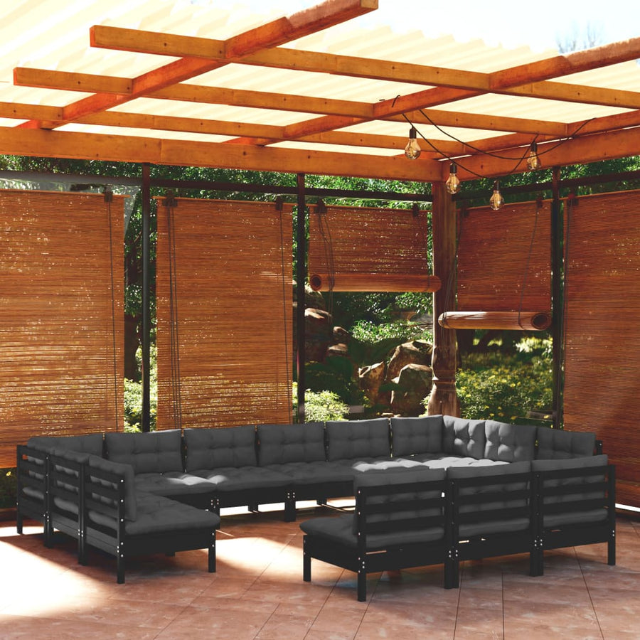 13-Delige Loungeset Met Kussens Massief Grenenhout Wit