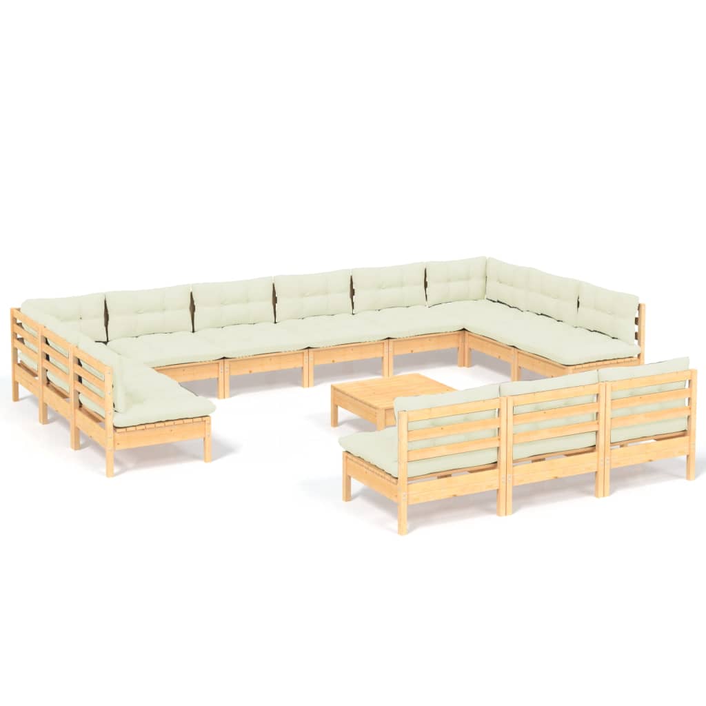 4-Delige Loungeset Met Kleurige Kussens Grenenhout Bruin en crème