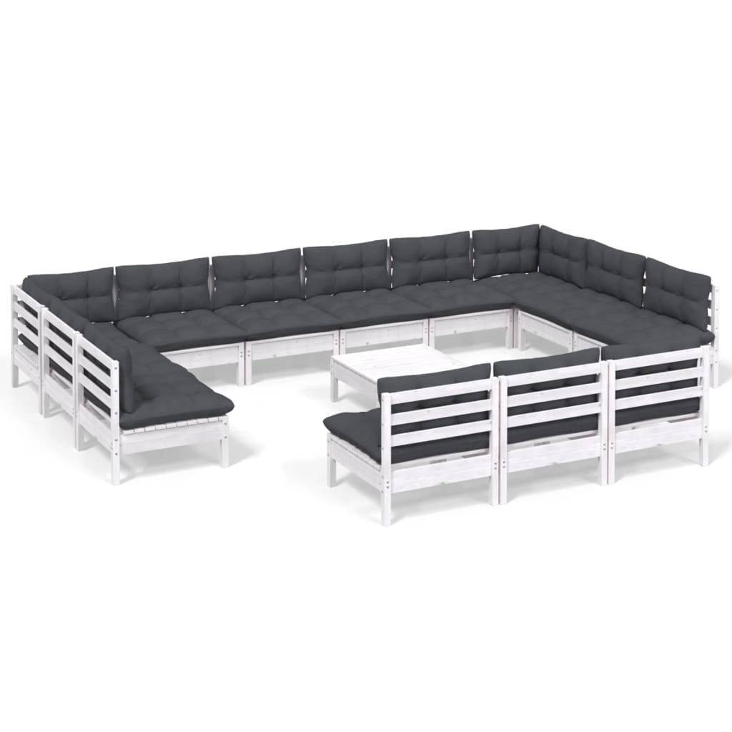 4-Delige Loungeset Met Kussens Massief Grenenhout Wit