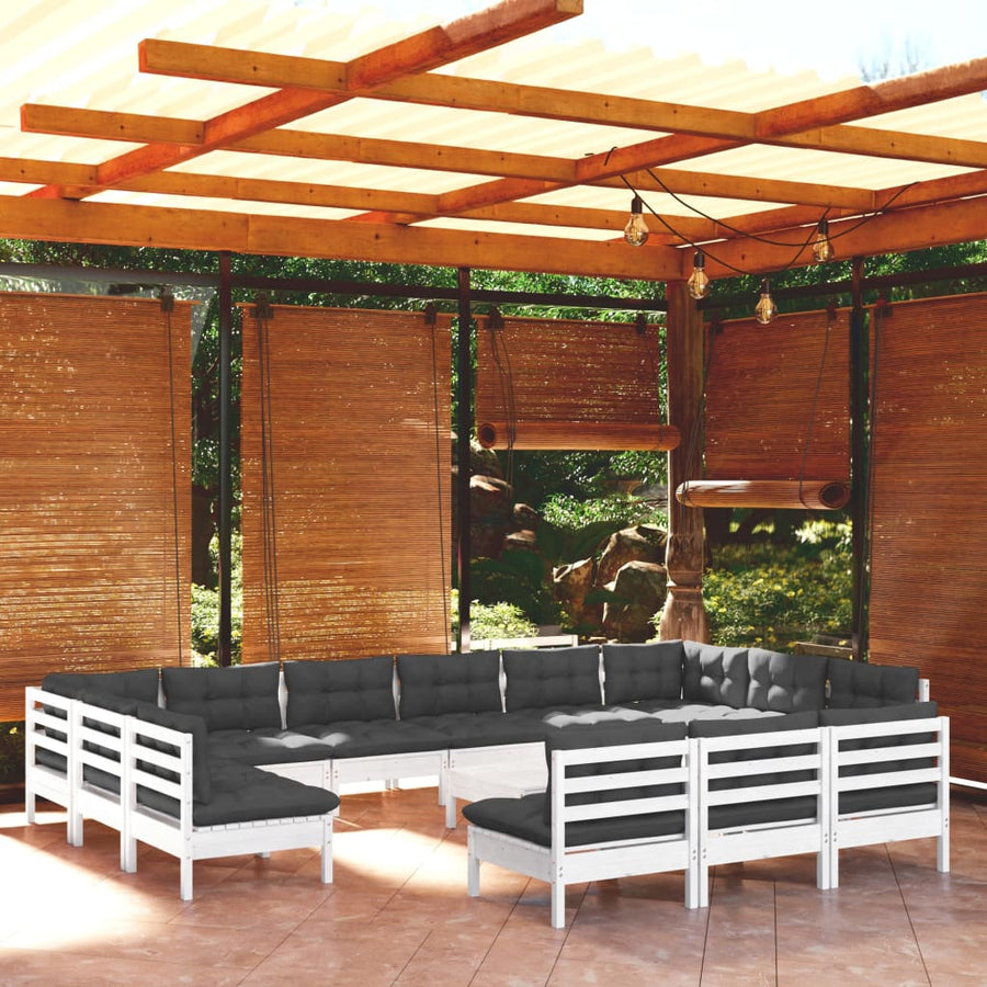 4-Delige Loungeset Met Kussens Massief Grenenhout Wit