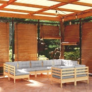 Loungeset 9-delig massief grenenhout grijs