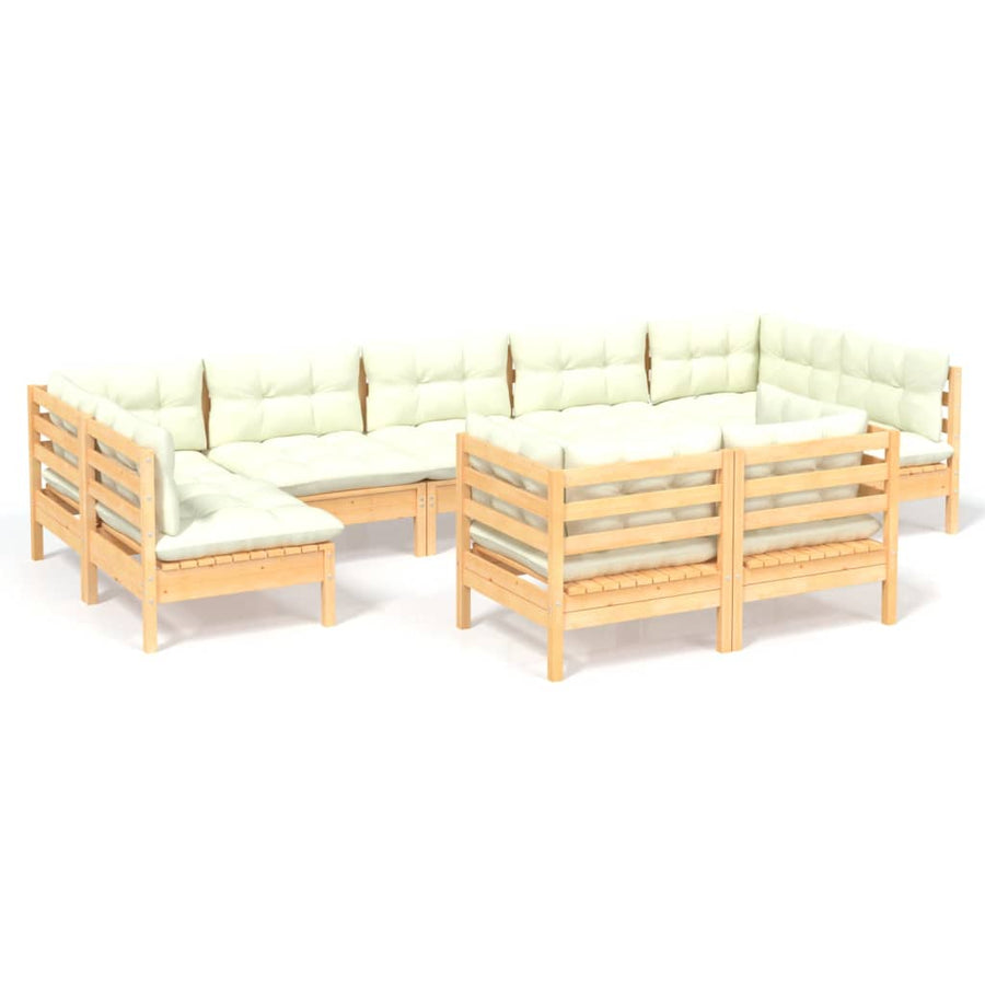 9-Delige Loungeset Met Kleurige Kussens Grenenhout Bruin en crème