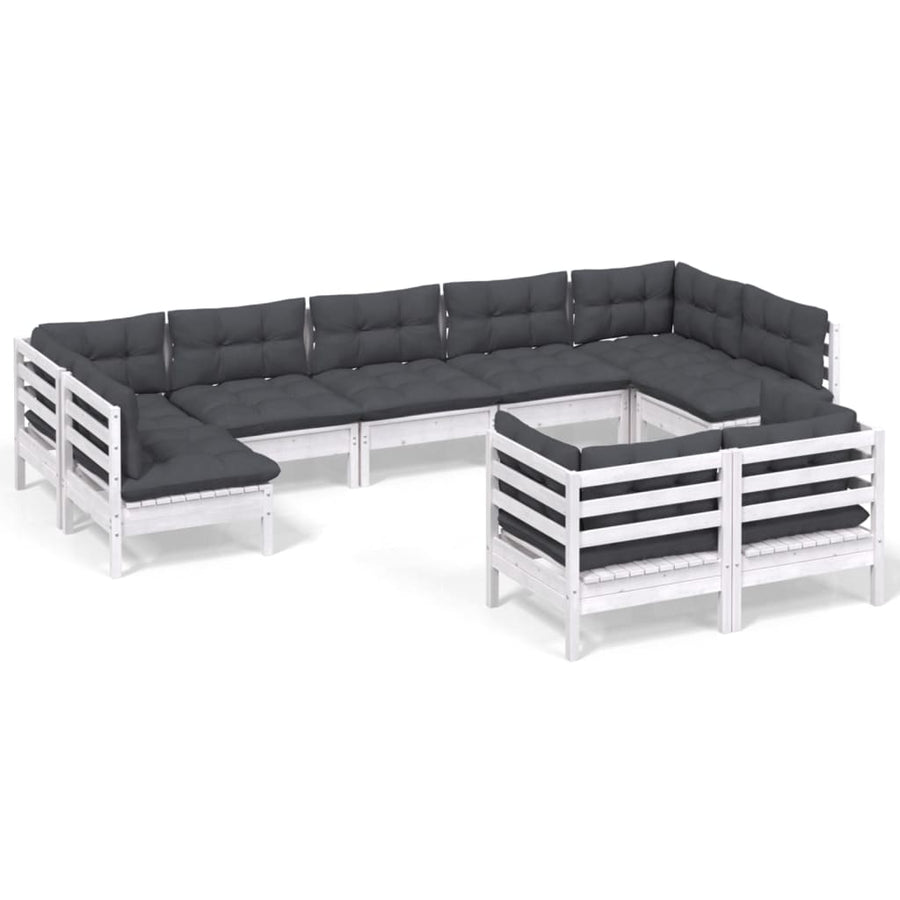 9-Delige Loungeset Met Kussens Massief Grenenhout Wit