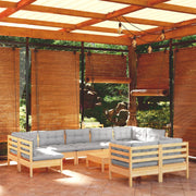 Loungeset 10-delig massief grenenhout grijs