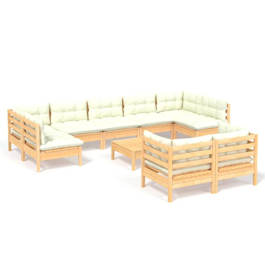 0-Delige Loungeset Met Kleurige Kussens Grenenhout Bruin en crème