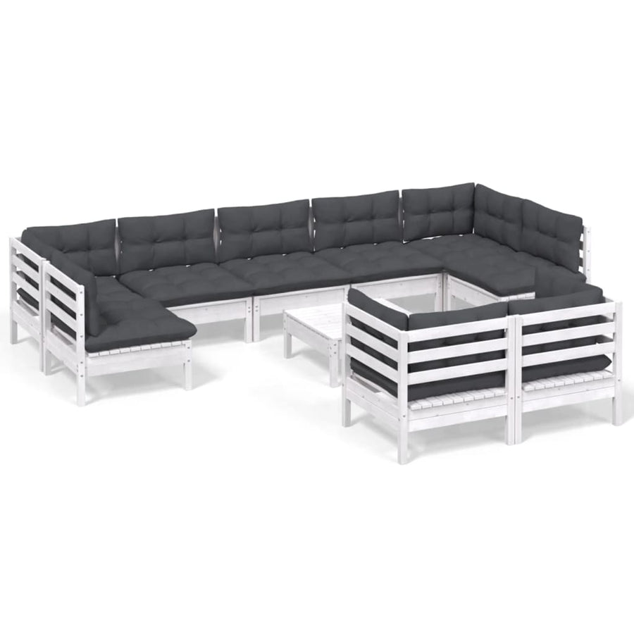 0-Delige Loungeset Met Kussens Massief Grenenhout Wit