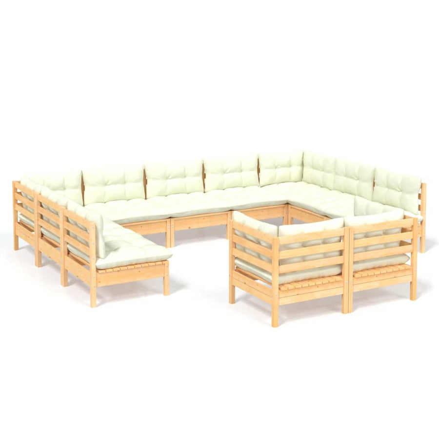 -Delige Loungeset Met Kleurige Kussens Grenenhout Bruin en crème