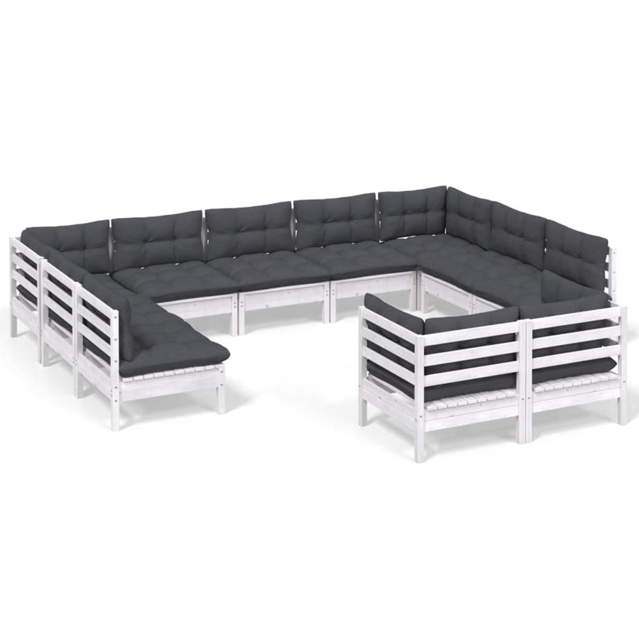 -Delige Loungeset Met Kussens Massief Grenenhout Wit