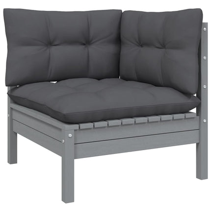 -Delige Loungeset Met Kussens Massief Grenenhout Grijs