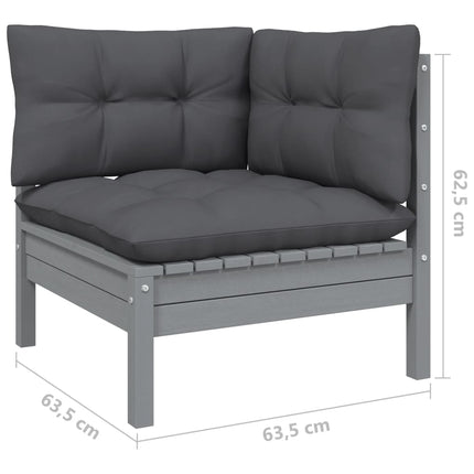 -Delige Loungeset Met Kussens Massief Grenenhout Grijs