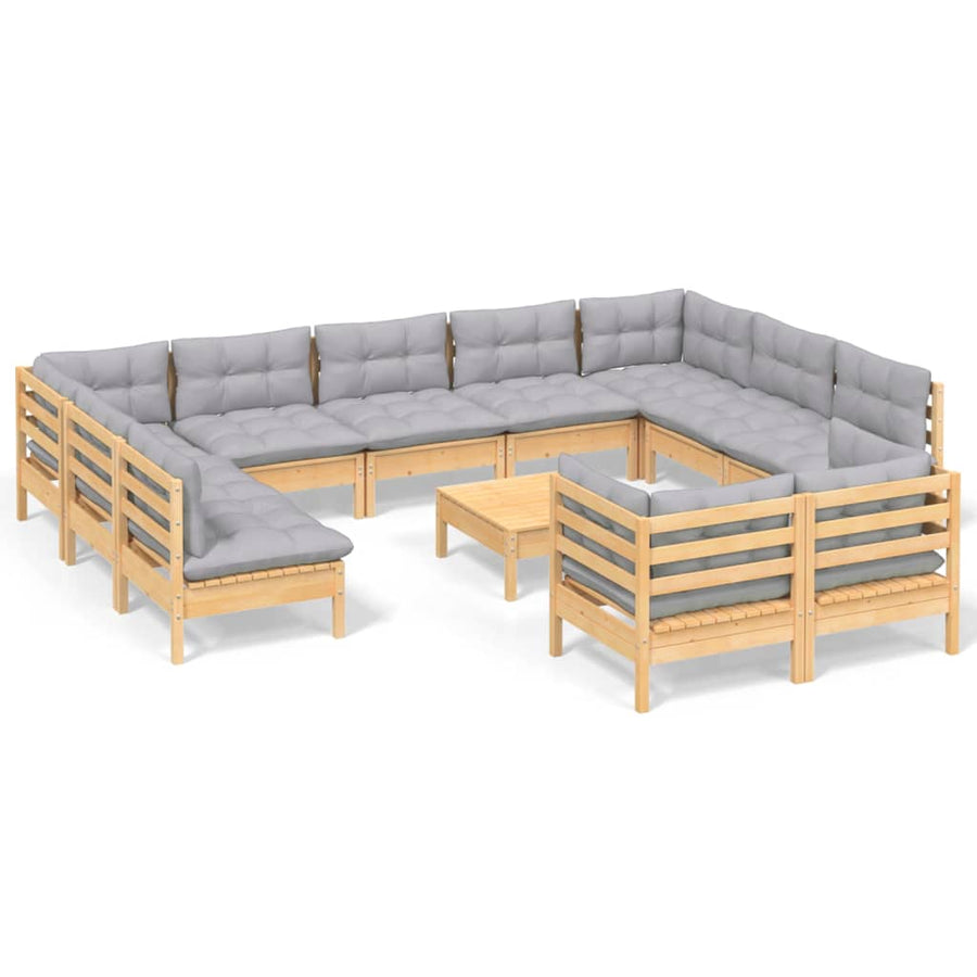 2-Delige Loungeset Met Grijze Kussens Massief Grenenhout Bruin en grijs