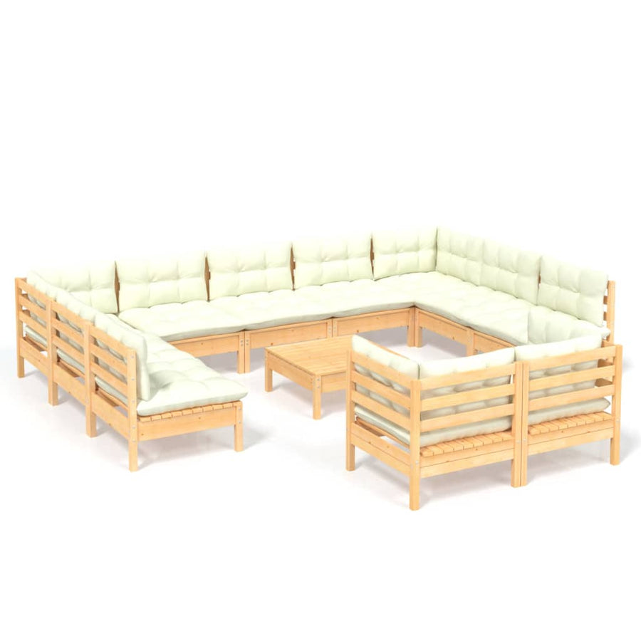 2-Delige Loungeset Met Kleurige Kussens Grenenhout Bruin en crème