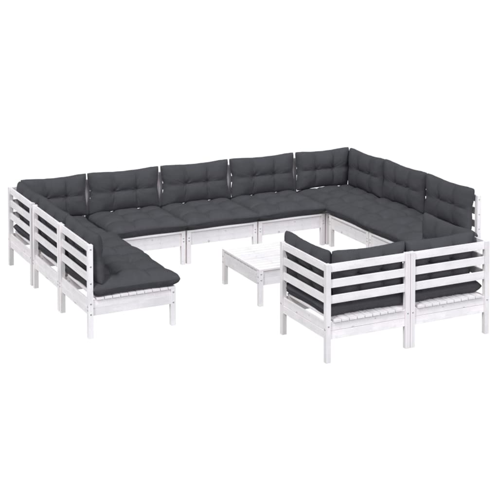 2-Delige Loungeset Met Kussens Massief Grenenhout Wit