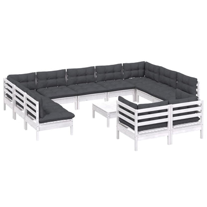 2-Delige Loungeset Met Kussens Massief Grenenhout Wit