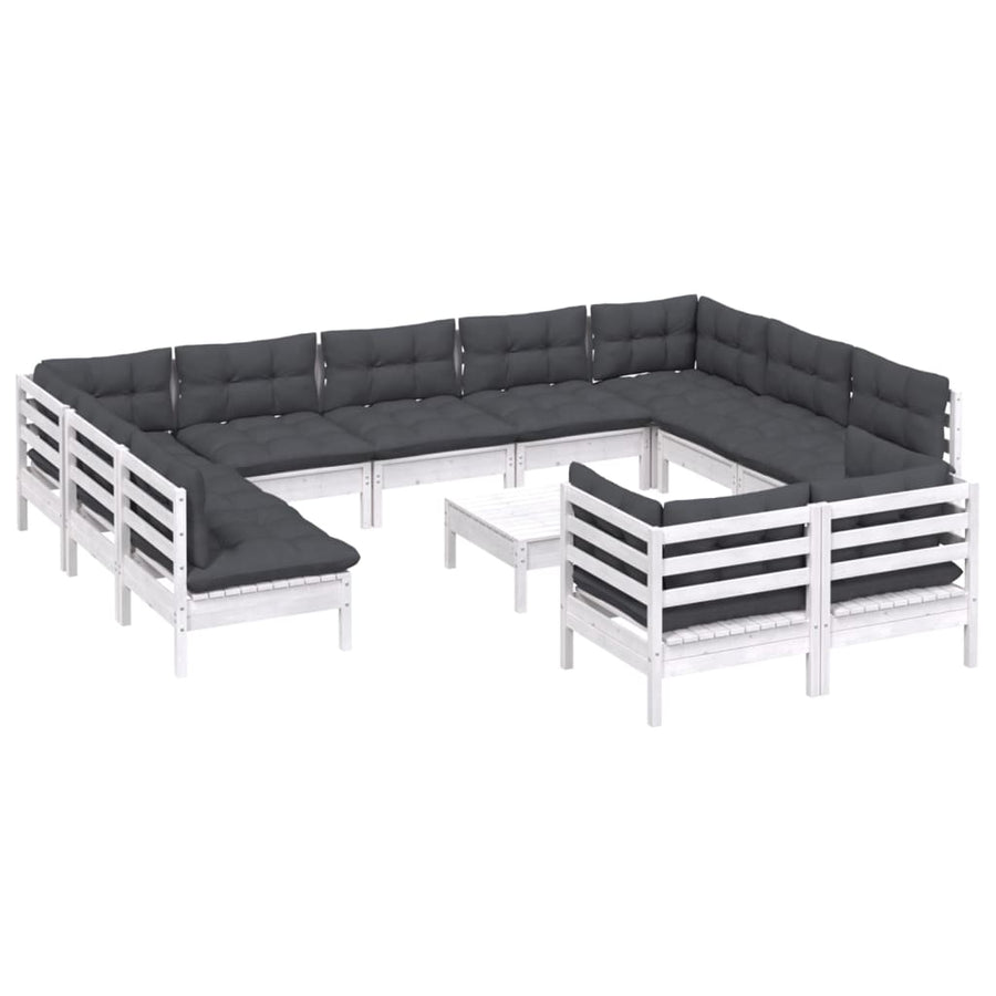 2-Delige Loungeset Met Kussens Massief Grenenhout Wit