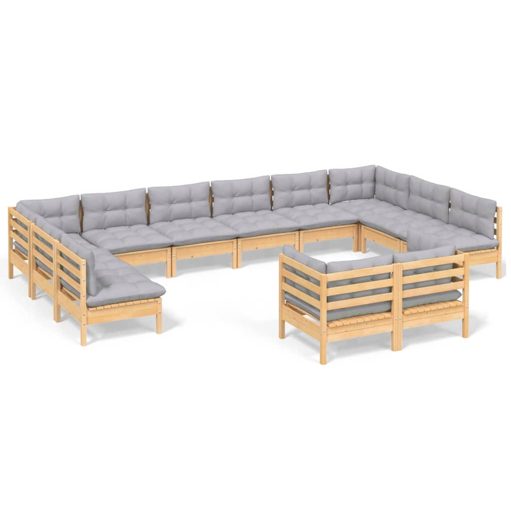 2-Delige Loungeset Met Grijze Kussens Massief Grenenhout Bruin en grijs