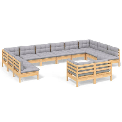 2-Delige Loungeset Met Grijze Kussens Massief Grenenhout Bruin en grijs