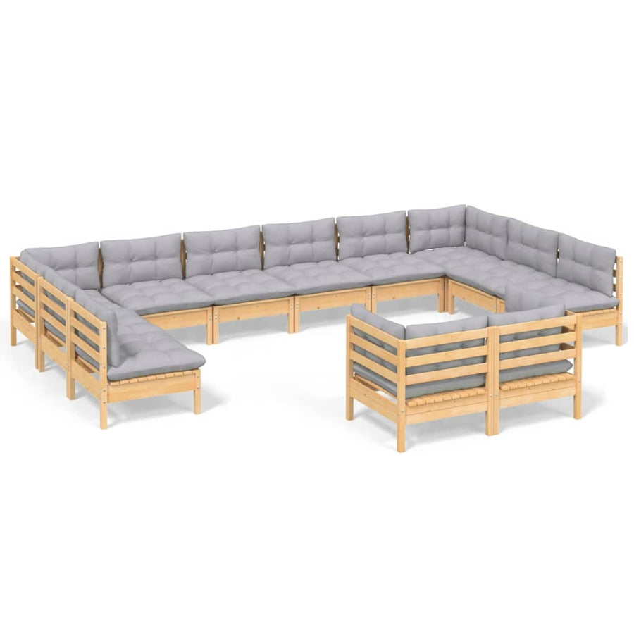 2-Delige Loungeset Met Grijze Kussens Massief Grenenhout Bruin en grijs