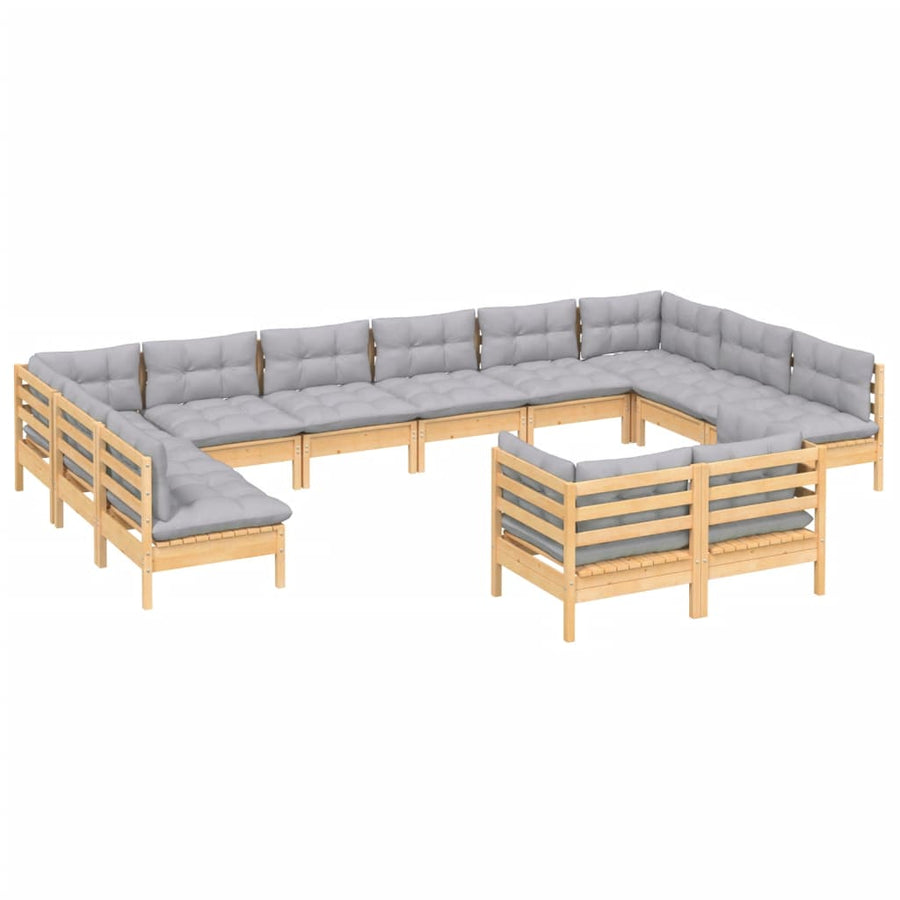 2-Delige Loungeset Met Grijze Kussens Massief Grenenhout Bruin en grijs