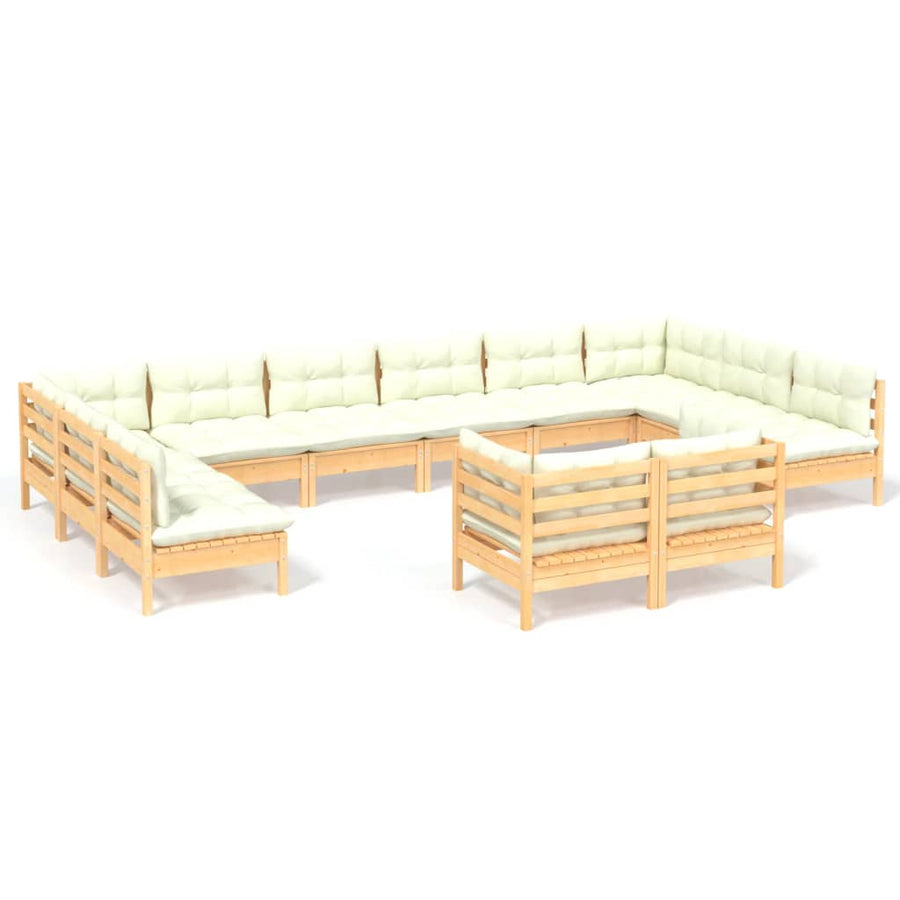 2-Delige Loungeset Met Kleurige Kussens Grenenhout Bruin en crème