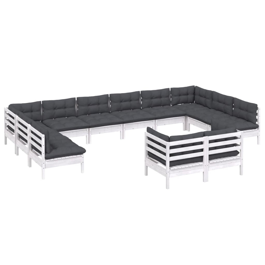 2-Delige Loungeset Met Kussens Massief Grenenhout Wit