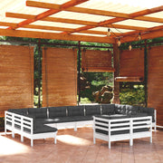 Loungeset 12-delig massief grenenhout wit