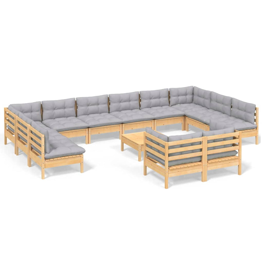 -Delige Loungeset Met Grijze Kussens Grenenhout Bruin en grijs