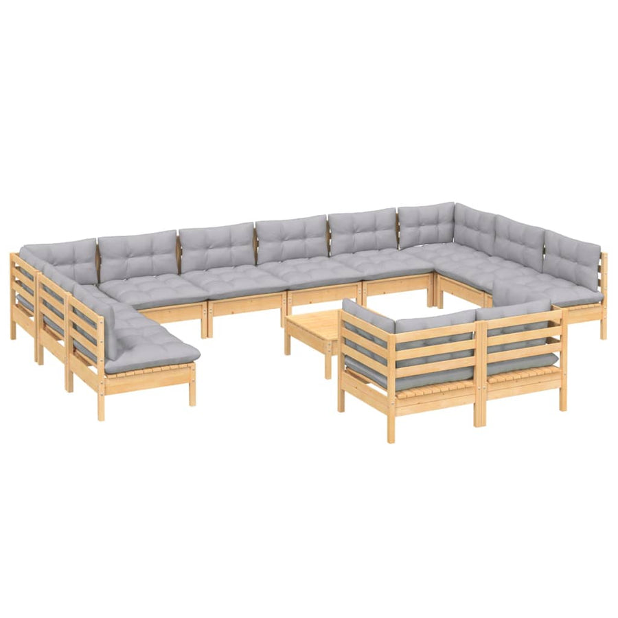 -Delige Loungeset Met Grijze Kussens Grenenhout Bruin en grijs