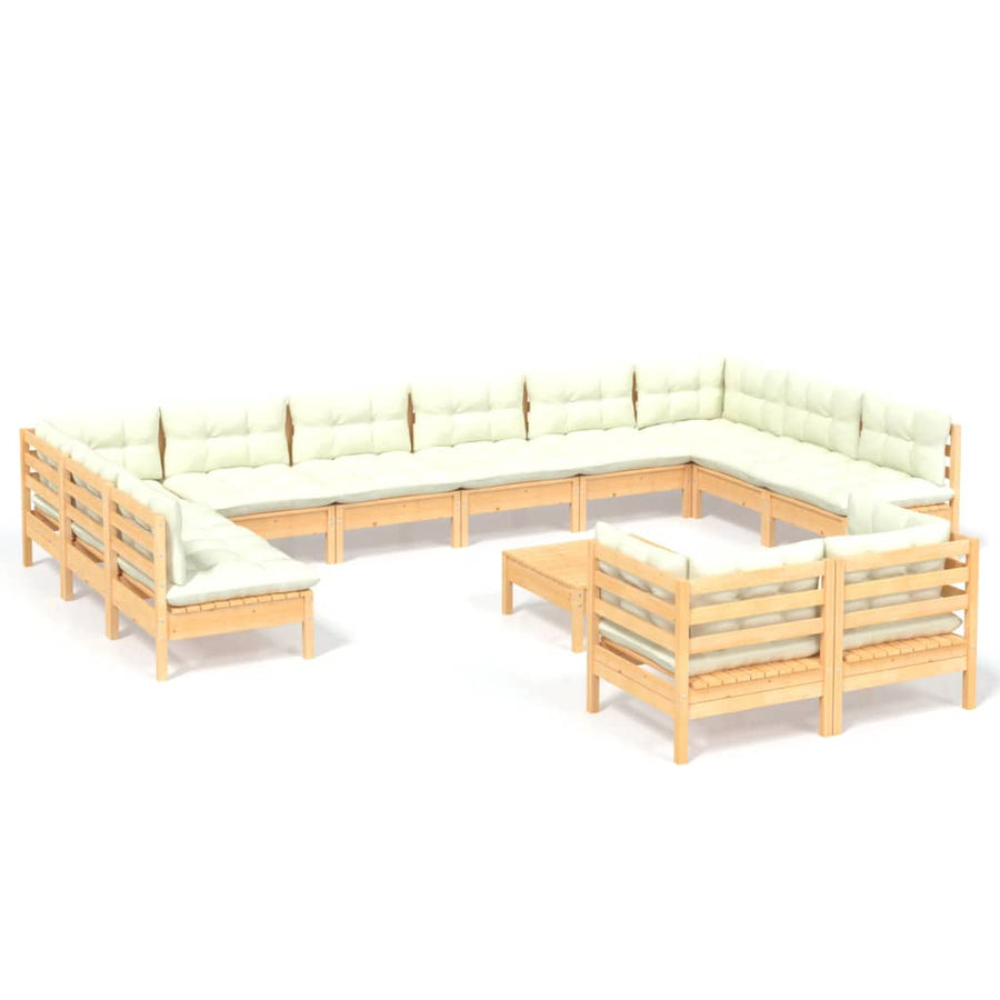 -Delige Loungeset Met Kleurige Kussens Grenenhout Bruin en crème