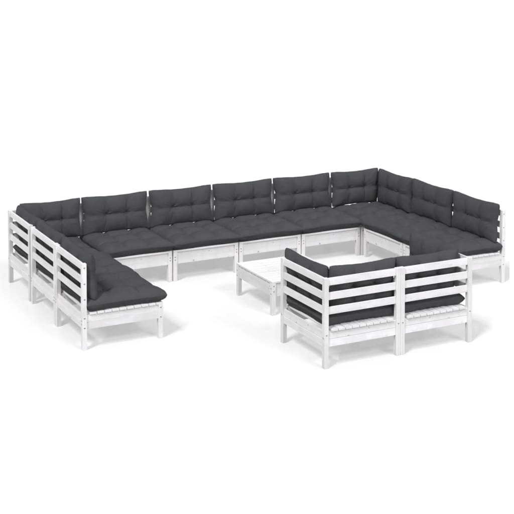 -Delige Loungeset Met Kussens Grenenhout Wit