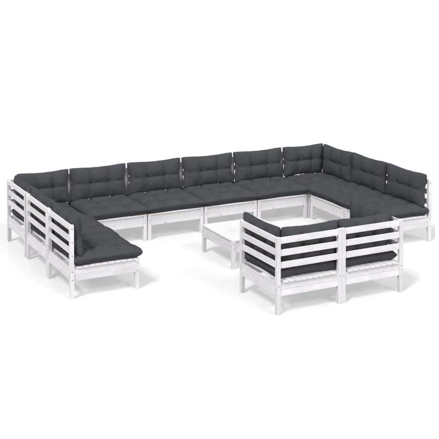 -Delige Loungeset Met Kussens Grenenhout Wit