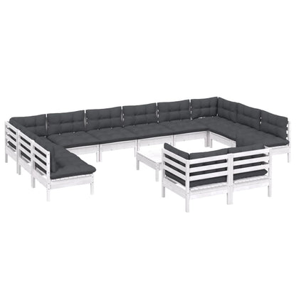 -Delige Loungeset Met Kussens Grenenhout Wit