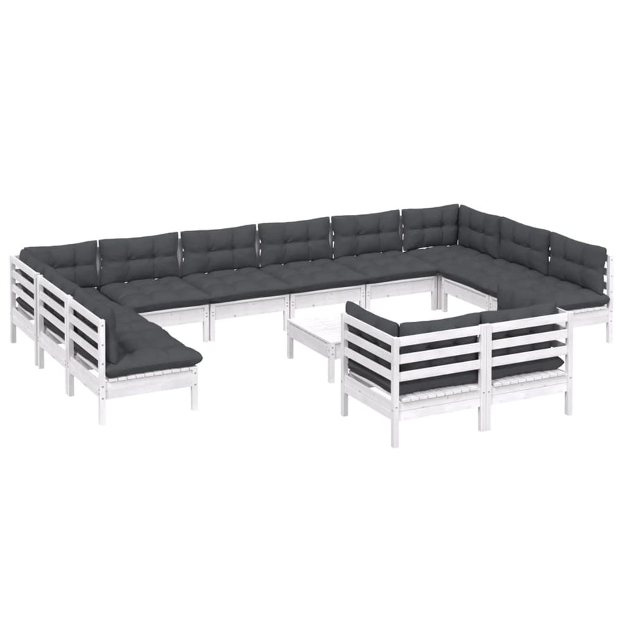-Delige Loungeset Met Kussens Grenenhout Wit
