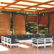 Loungeset 13-delig grenenhout wit met kussens