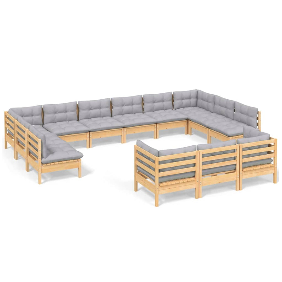 -Delige Loungeset Met Grijze Kussens Grenenhout Bruin en grijs