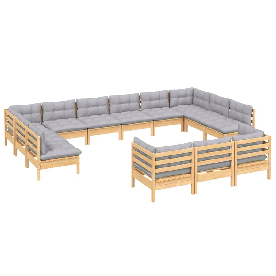 -Delige Loungeset Met Grijze Kussens Grenenhout Bruin en grijs