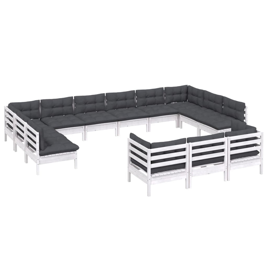 -Delige Loungeset Met Kussens Grenenhout Wit