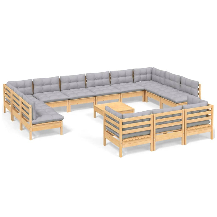 -Delige Loungeset Met Grijze Kussens Grenenhout Bruin en grijs