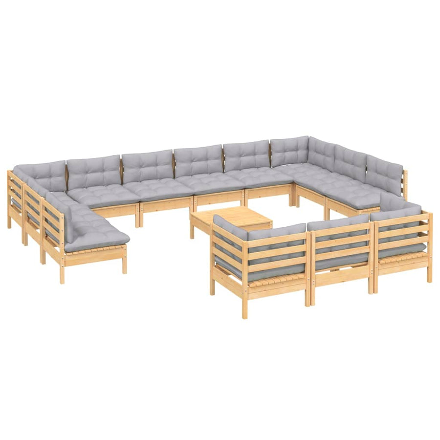 -Delige Loungeset Met Grijze Kussens Grenenhout Bruin en grijs