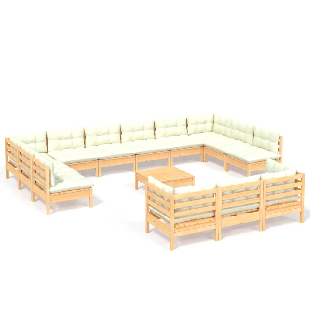 -Delige Loungeset Met Kleurige Kussens Grenenhout Bruin en crème