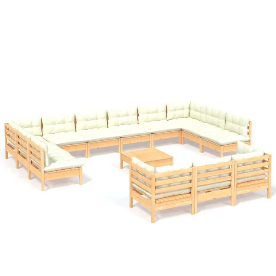 -Delige Loungeset Met Kleurige Kussens Grenenhout Bruin en crème