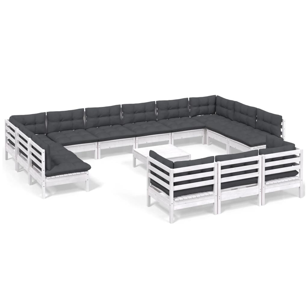 -Delige Loungeset Met Kussens Grenenhout Wit