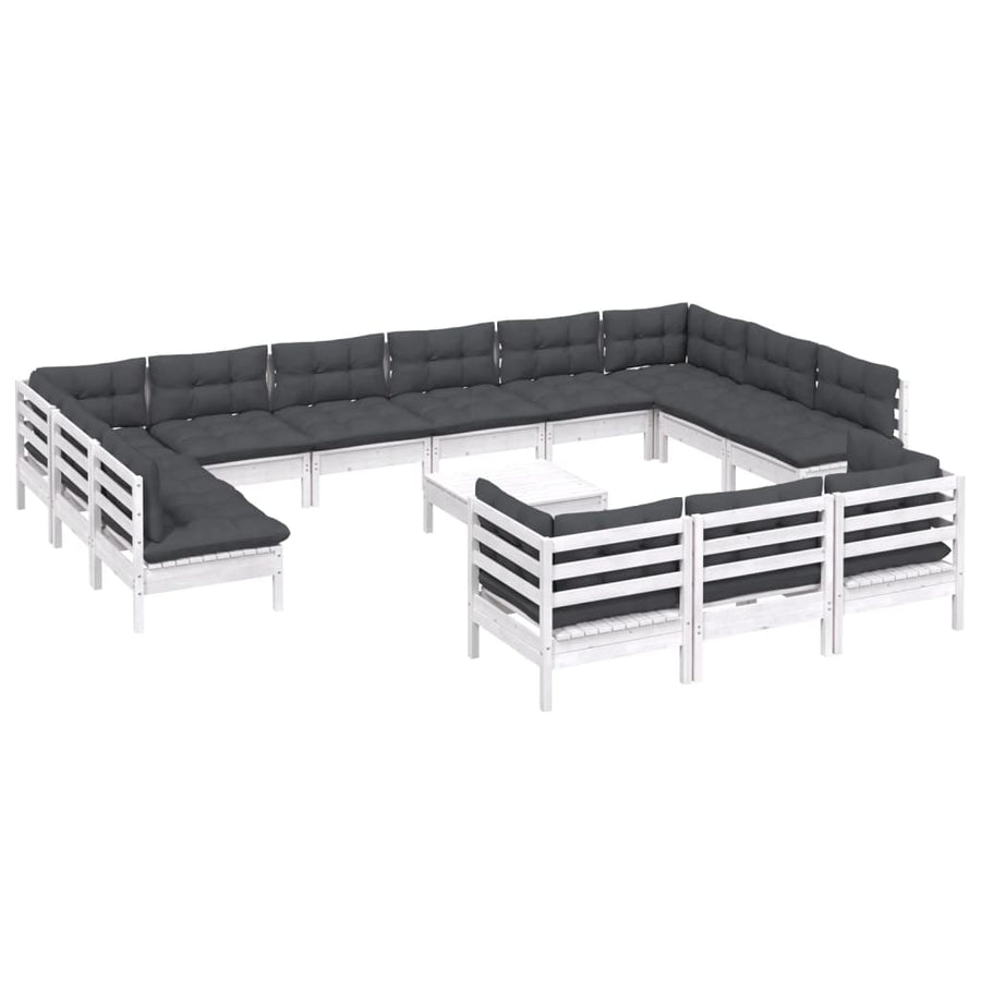 -Delige Loungeset Met Kussens Grenenhout Wit