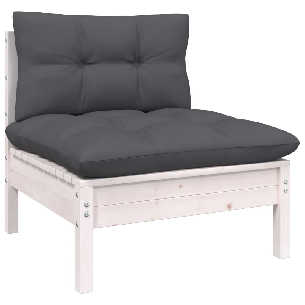 -Delige Loungeset Met Kussens Grenenhout Wit